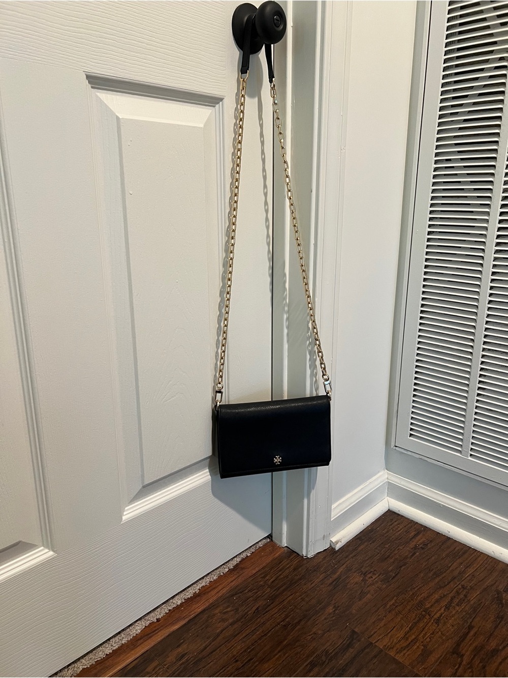 Tory Burch Black Leather Chain Strap Crossbody with Gold Hardware